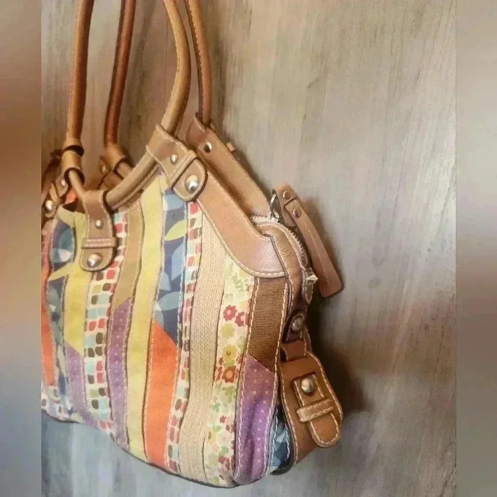 FOSSIL Patchwork Multicolor Shoulder Bag With Key… - image 5